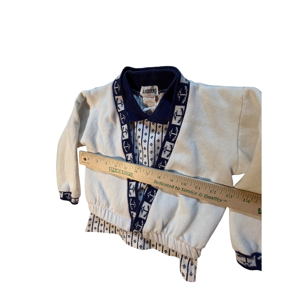 Y2K L.A. Kidders Boys Vintage 3 Piece Nautical Set Cardigan Polo Pants Navy 4T - Picture 4 of 14